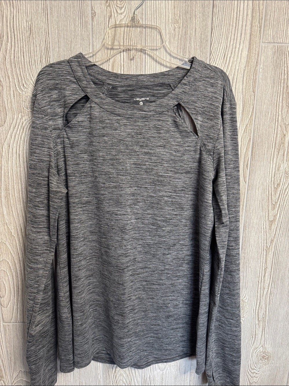 Classic Gray Long-Sleeve Cutout Crewneck Top